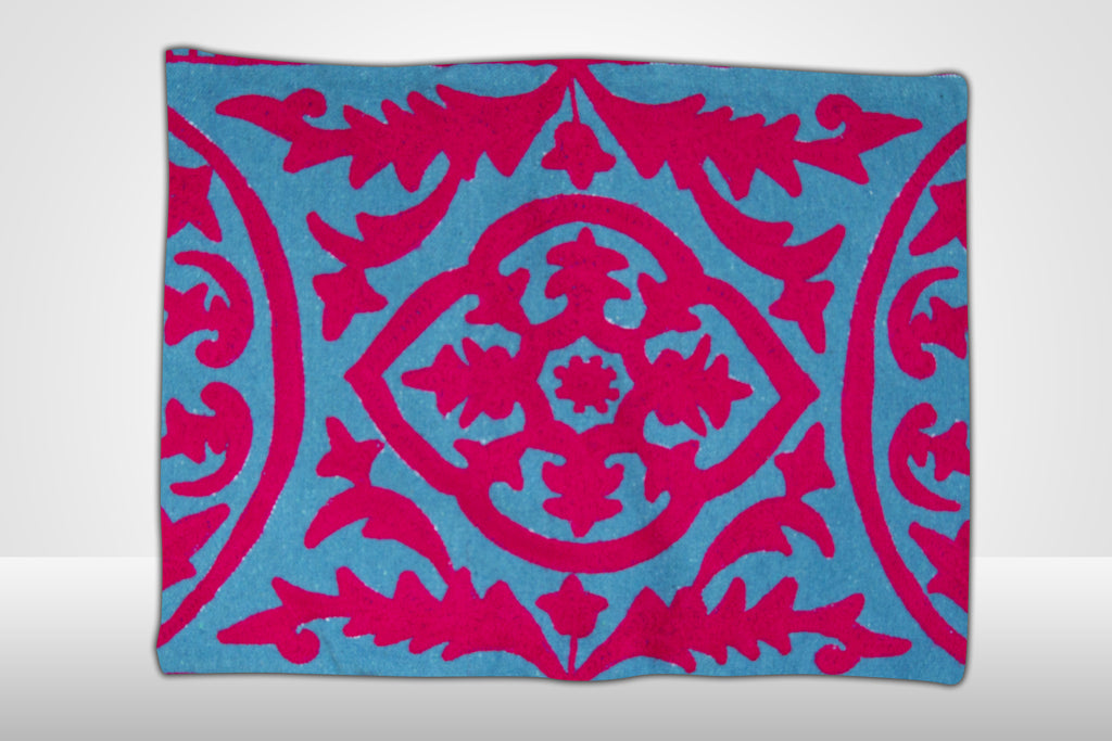 Pink & Blue Embroidered Pillow